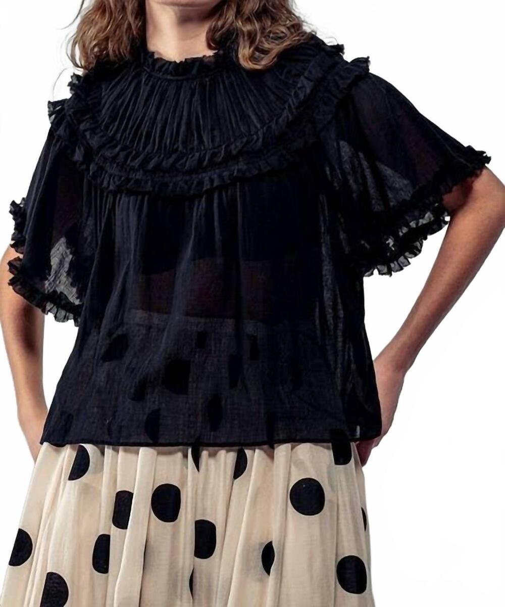 NEW URBAN DAIZY ruffled edges sheer blouse in black